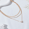 Alloy Pave Clear Cubic Zirconia Flat Round Pendant 3 Layer Necklaces NJEW-LP0009-45-3