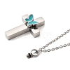 304 Stainless Steel Enamel Butterfly Cross Pendant Urn Ashes Necklaces NJEW-K393-03P-5
