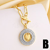 Duo Tone Religion Brass Micro Pave Clear Cubic Zirconia Flat Round Pendant Necklaces WGC6F64-02-1