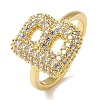 Rack Plating Letter Brass Micro Pave Clear Cubic Zirconia Adjustable Rings for Women KK-S391-03G-B-2