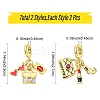 2Pcs 2 Styles Rack Plating Brass Cubic Zirconia European Dangle Charms Large Hole Pendants KK-YW0002-84-2