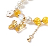 Round Natural Quartz Crystal(Dyed & Heated) & Shell Pearl Beaded Stretch Bracelet BJEW-TA00191-04-4