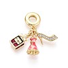 Brass Micro Pave Clear Cubic Zirconia and Enamel European Dangle Charms KK-T079-74G-1