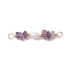 Natural Amethyst Chip & Natural Cultured Freshwater Pearl Rice Beaded Connector Charms PALLOY-JF03707-09-1
