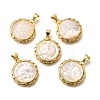Brass Pave Natural White Shell Carved Cat Pendants KK-Z091-08G-03-1