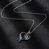 Brass Blue Cubic Zirconia Mermaid Heart Pendant Necklaces for Women LS-NJEW-C067-04P-3