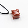 Natural Red Jasper Geometric Hexagram Star Pendant Necklaces with Black Cords VZ1120-1-1