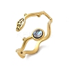 Leaf & Flat Round 304 Stainless Steel Paua Shell Cuff Rings for Women LS-RJEW-G346-01G-01-4