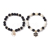 2Pcs 2 Styles 8mm Round Dyed Natural Black Agate & Synthetic Turquoise Beaded Stretch Bracelets BJEW-JB10564-1