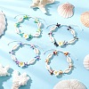 Starfish & Plumeria Synthetic Turquoise & Natural Cowrie Shell & Polymer Clay Beads Braided Bead Bracelets for Women BJEW-JB11847-1
