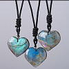 Heart Natural Labradorite Pendant Adjustable Braided Cord Necklaces FS-WG928F5-01-3