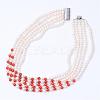 Natural Pearl Five Tiered Necklaces NJEW-Q301-02-4