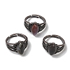 Natural Gemstone Horse Eye Adjustable Rings RJEW-K271-05R-2