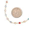 Brass & Colorful Glass Flat Round Link Chain Necklaces for Women NJEW-JN05451-3