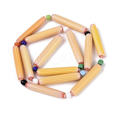 Handmade Millefiori Glass Lampwork Strip Beads Strands LA-N047-01C-1