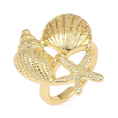 Ocean Theme Brass Cuff Rings RJEW-C135-01G-03-1