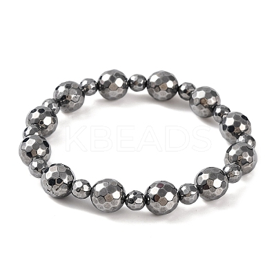 Faceted Round Terahertz Stone Beaded Stretch Bracelets for Women Men BJEW-H590-02-1