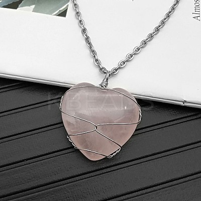 Natural Rose Quartz Pendant Necklaces CY8832-5-1