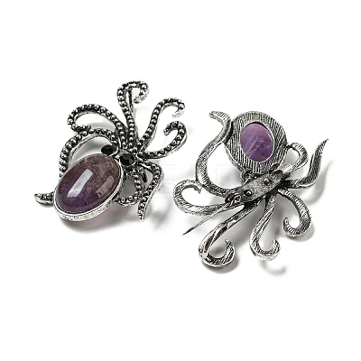 Natural Amethyst Octopus Brooch G-Z050-01D-1