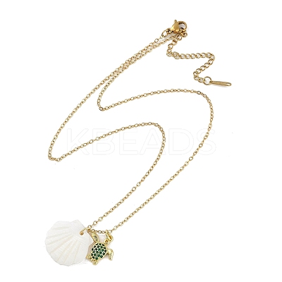 Summer Beach Brass Cubic Zirconia Sea Animal Pendant Necklaces for Women NJEW-B118-03G-04-1