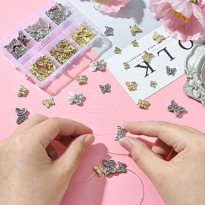 91Pcs 6 Styles Tibetan Style Alloy Butterfly Beads FIND-YW0004-92-1
