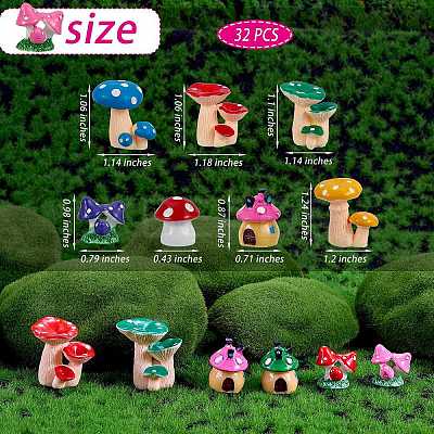 32Pcs 16 Style 3D Mushroom Resin Display Ornaments DJEW-SZ0001-06-1