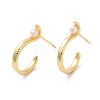 Rack Plating Brass Round Stud Earrings with Plastic Pearl Beaded EJEW-D061-25G-1