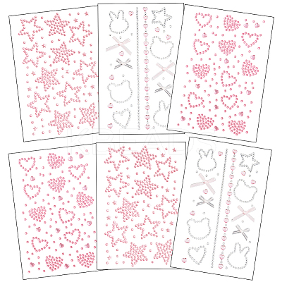 6 Sheets 3 Styles Acrylic Rhinestone Face Body Stickers AJEW-SP0002-68B-1