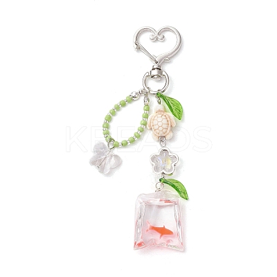Resin Goldfish Bag & Synthetic Turquoise Tortoise Pendant Decorations HJEW-JM03054-1