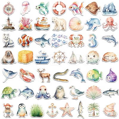 50Pcs Cartoon Sea Animal PVC Waterproof Stickers STIC-Z002-16-1