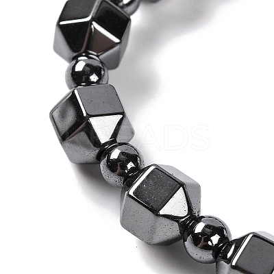 Round & Faceted Bicone Drum Synthetic Non-magnetic Hematite Beaded Stretch Bracelets for Women BJEW-Q345-02-1