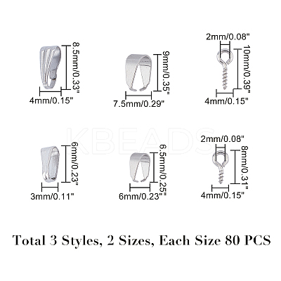304 Stainless Steel Snap On Bails & Screw Eye Pin Peg Bails Sets STAS-UN0010-77P-1