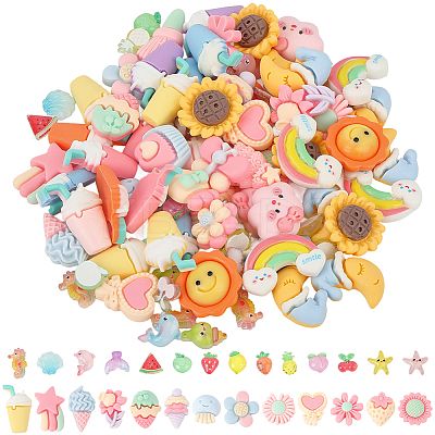 100Pcs 5 Themes Opaque & Transparent Resin Cabochons CRES-SC0003-16-1