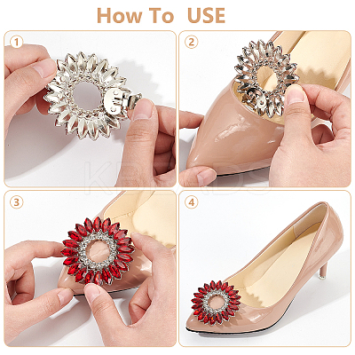 4Pcs 2 Styles Flower Alloy & Glass Shoe Buckle Clips AJEW-WR0002-32-1