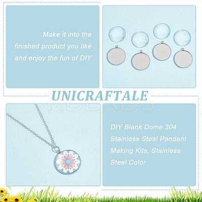 DIY Blank Dome 304 Stainless Steel Pendant Making Kits DIY-UN0056-03B-1