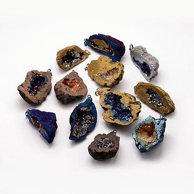 Electroplated Natural Geode Druzy Agate Big Pendants G-K174-05-1