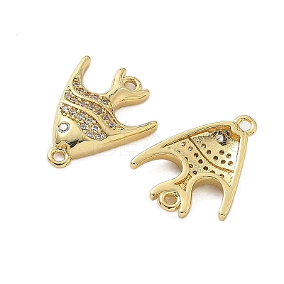 Brass Micro Pave Clear Cubic Zirconia Sea Animal Connector Charms KK-P325-01G-1