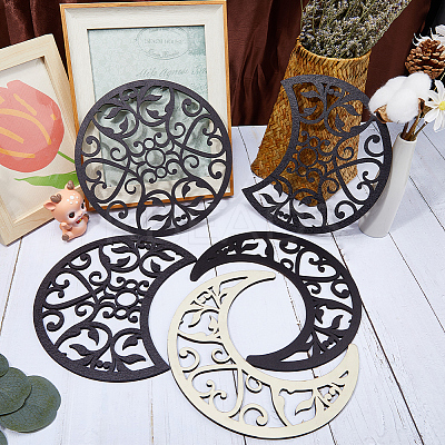 Wooden Moon Phase Decor Wall Decorations Set AJEW-WH0258-790B-1