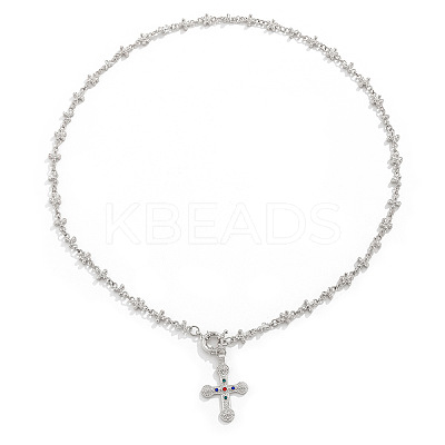 Alloy Colorful Rhinestone Flower Cross Pendant Lariat Y Necklaces for Women FS-WGB8DA7-02-1
