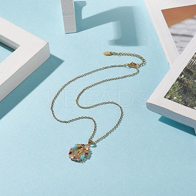 Colorful Cubic Zirconia Oval with Virgin Mary Pendant Necklace NJEW-JN04207-1