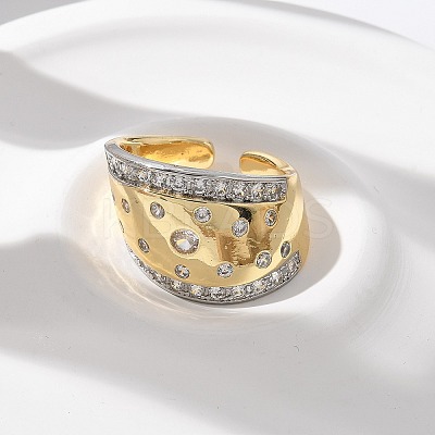 Brass Micro Pave Clear Cubic Zirconia Cuff Rings for Women RJEW-U041-23G-1
