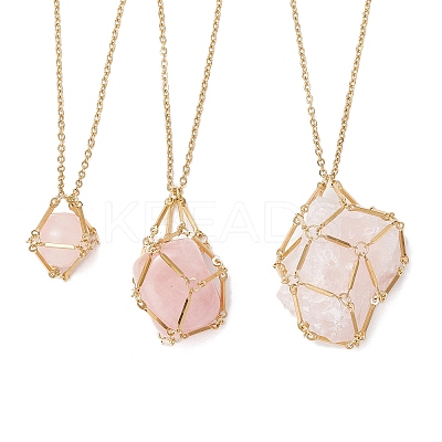3Pcs 3 Styles 304 Stainless Steel Cuboid Link Chain Macrame Pouch Empty Stone Holder Necklace Making NJEW-JN05199-1