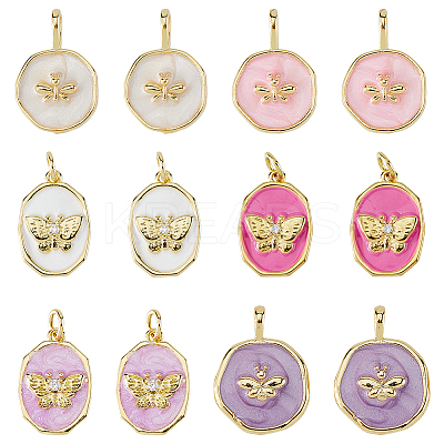 12Pcs 6 Styles Brass Micro Pave Clear Cubic Zirconia Pendants KK-HS0015-79-1