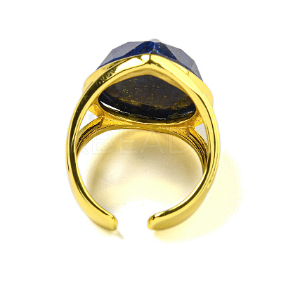 Teardrop Natural Lapis Lazuli Open Cuff Rings RJEW-C087-01G-01-1