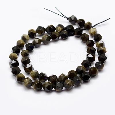 Natural Golden Sheen Obsidian Beads Strands G-K209-02I-6mm-1