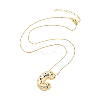 Brass Micro Pave Cubic Zirconia Letter Pendant Necklaces KK-Z069-01G-C-1