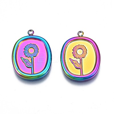 Rack Plating Rainbow Color 304 Stainless Steel Cabochon Settings for Enamel STAS-N098-032-1