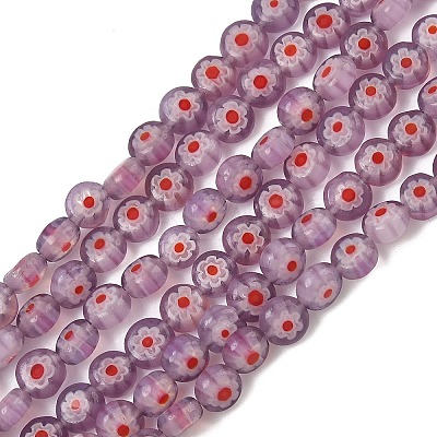 Handmade Millefiori Glass Flat Round Bead Strands LK-P010-A-01-1