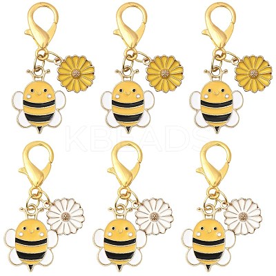 10Pcs 2 Styles Alloy Enamel Bee with Flower Pendant Decorations HJEW-FS00061-1