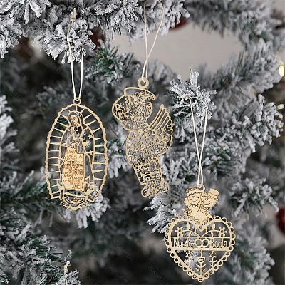 35Pcs 7 Styles Wedding Theme Wooden Huggie Pendants WOOD-CJ0002-07-1